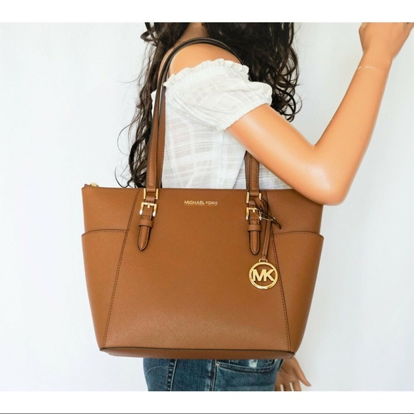 Michael Kors Handbags - MICHAEL KORS | Charlotte Saffiano Leather Top-Zip Tote Bag | Colour Luggage